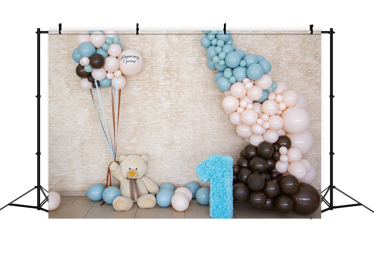 Personalised Birthday Backdrop Bear Balloon First Year Celebration Backdrop BRP12-299