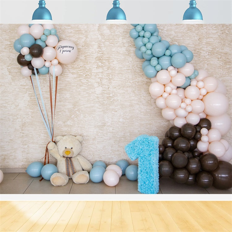 Personalised Birthday Backdrop Bear Balloon First Year Celebration Backdrop BRP12-299