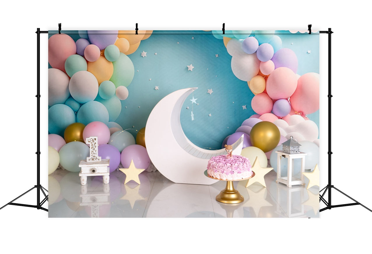 Custom Made Birthday Backdrops Pastel Balloons Moon Backdrop BRP12-300