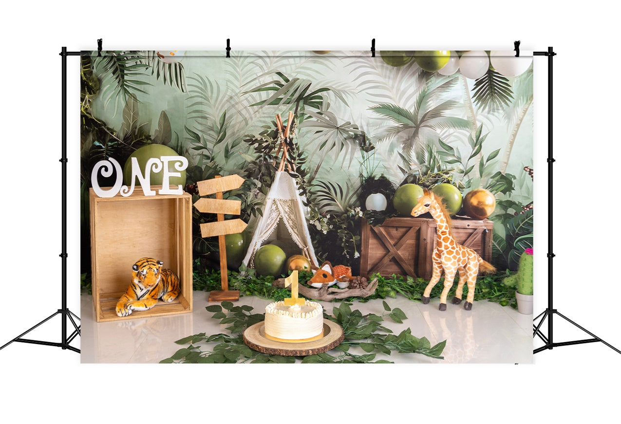 1st Birthday Backdrop Safari Jungle Party Backdrop BRP12-301