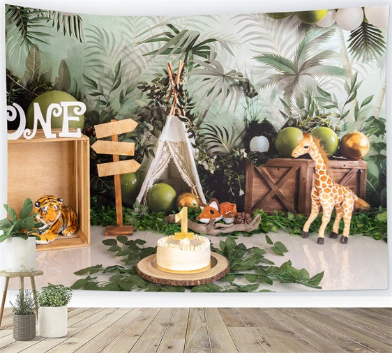 1st Birthday Backdrop Safari Jungle Party Backdrop BRP12-301