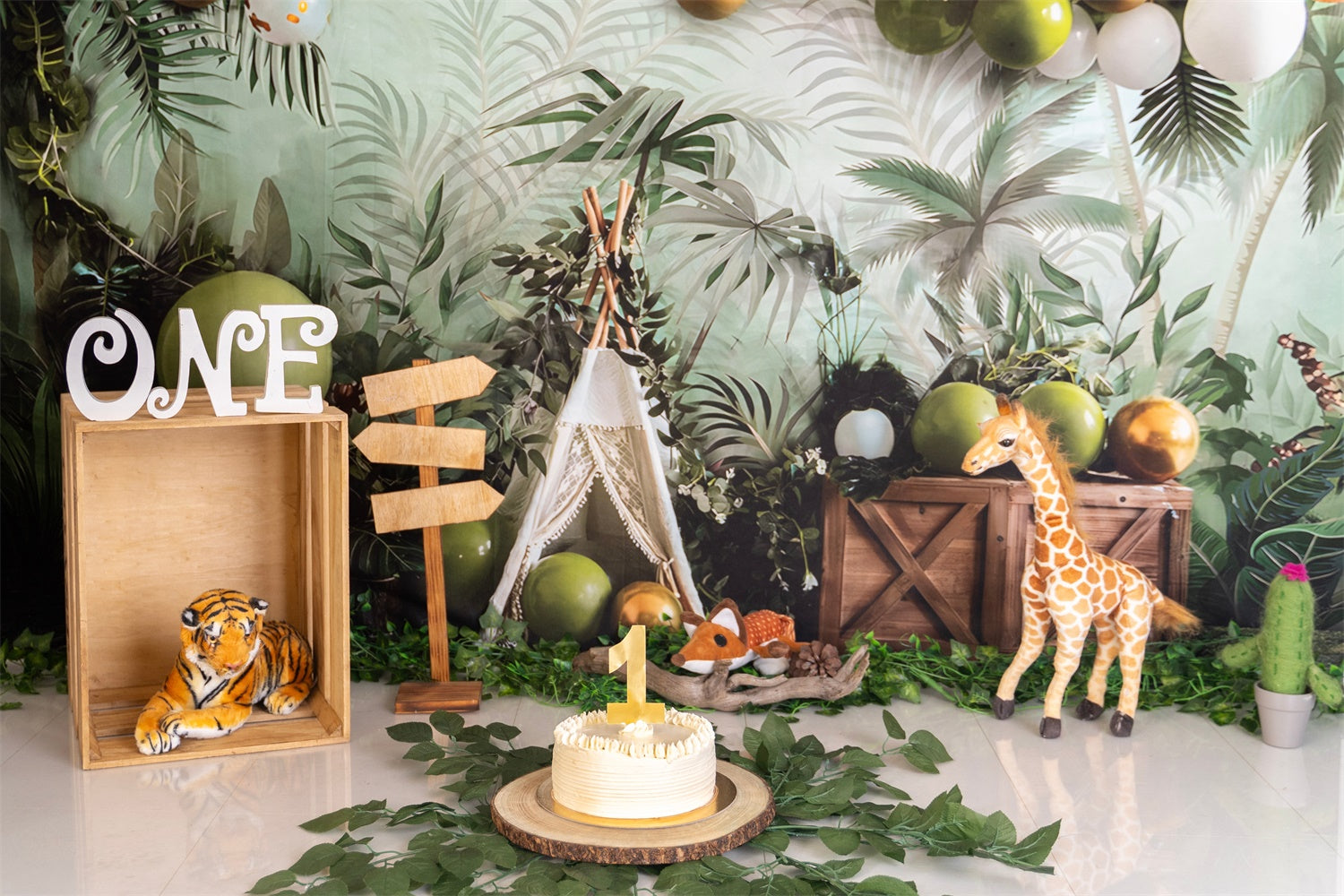 1st Birthday Backdrop Safari Jungle Party Backdrop BRP12-301