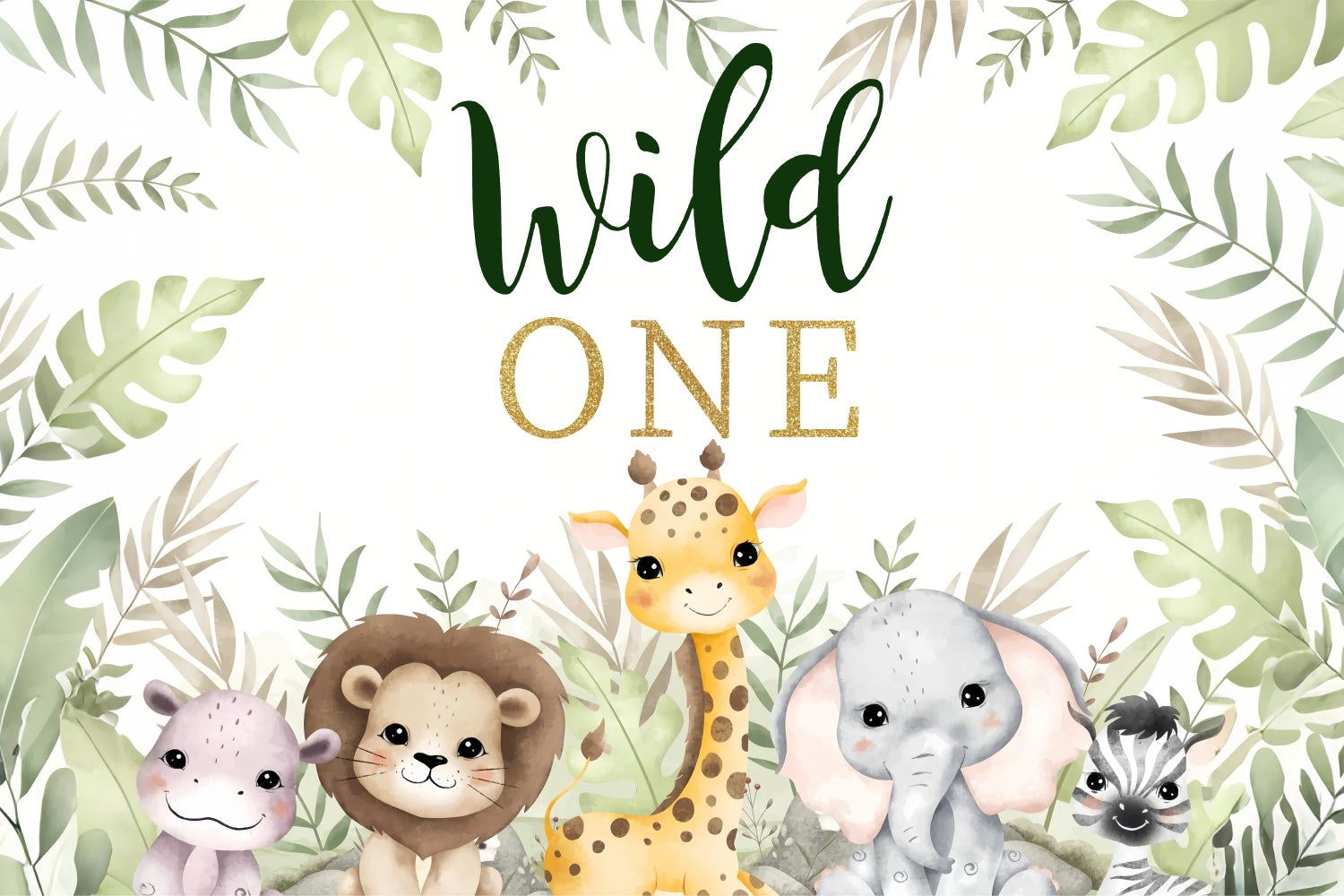 First Birthday Backdrops Wild Safari Animals Celebration Backdrop BRP12-304