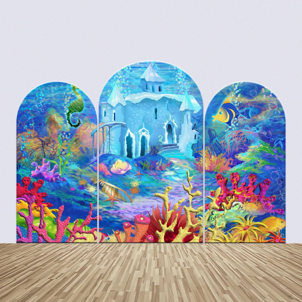 Customize Birthday Backdrop Castle Mermaid Coral Backdrop BRP12-311