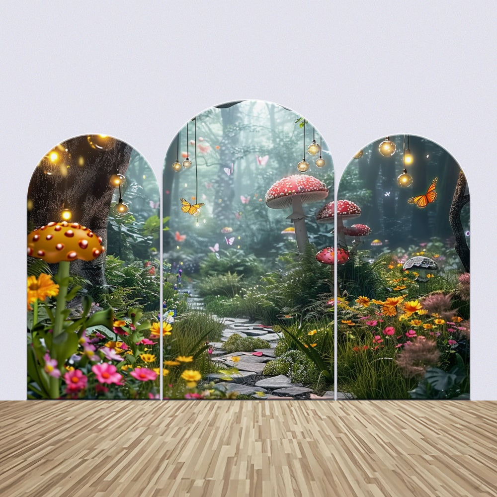 Birthday Backdrop Custom Forest Mushrooms Butterflies Backdrop BRP12-314