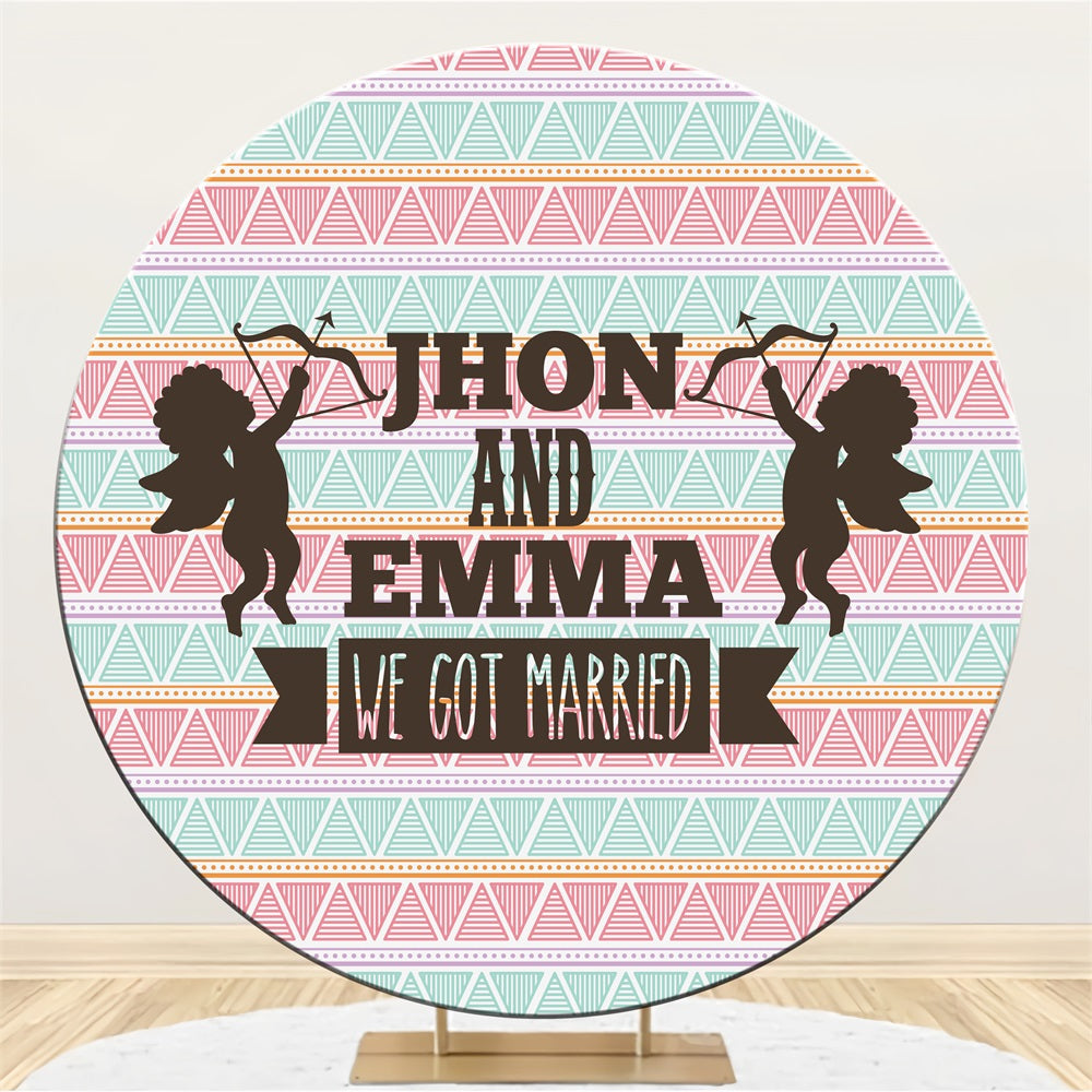 Personalized Backdrop For Wedding Cupid Theme Colorful Round Backdrop BRP12-329