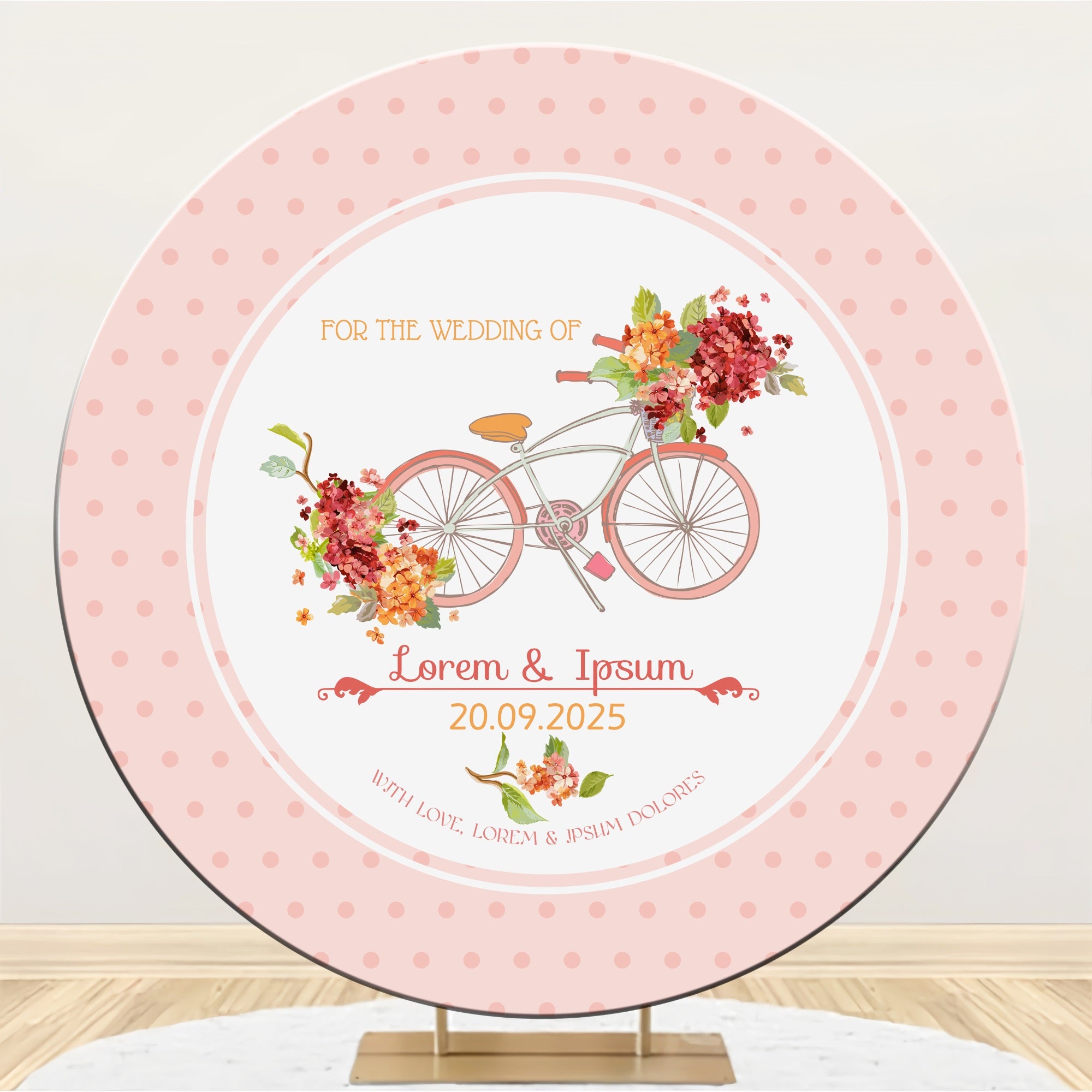 Personalized Backdrop Wedding Pink Bloom Bicycle Round Backdrop BRP12-334