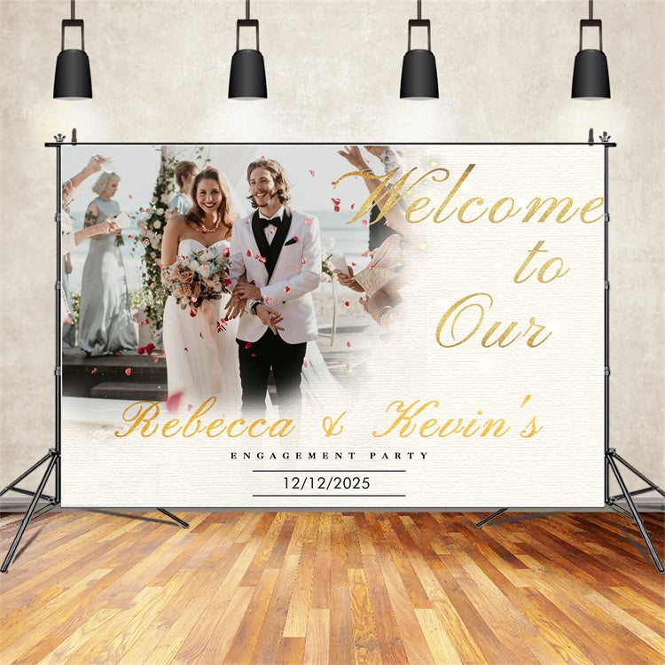 Wedding Ceremony Backdrop Modern Golden Script Custom Backdrop BRP12-339