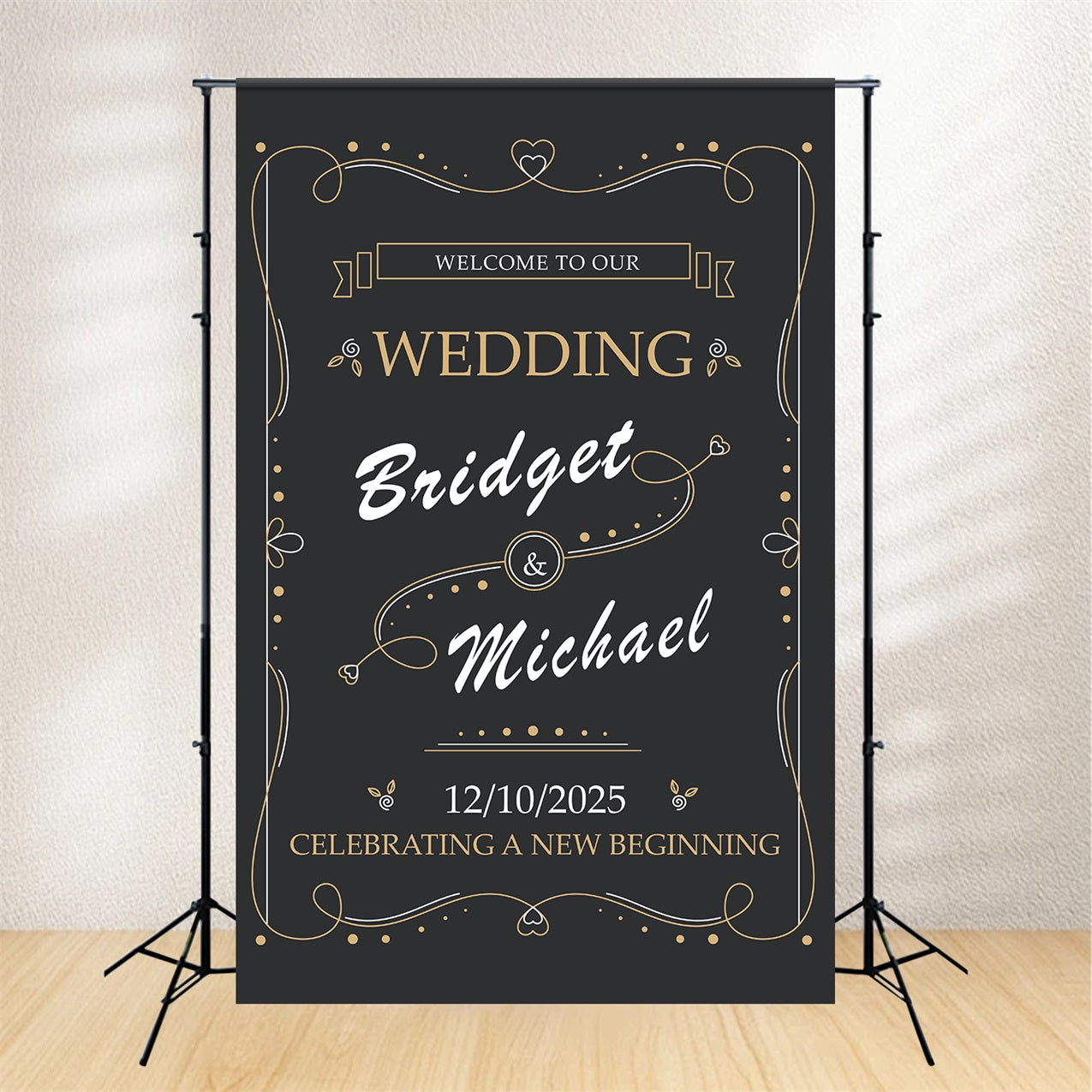 Personalized Wedding Backdrops Black Chalk Style Elegant Backdrop BRP12-340