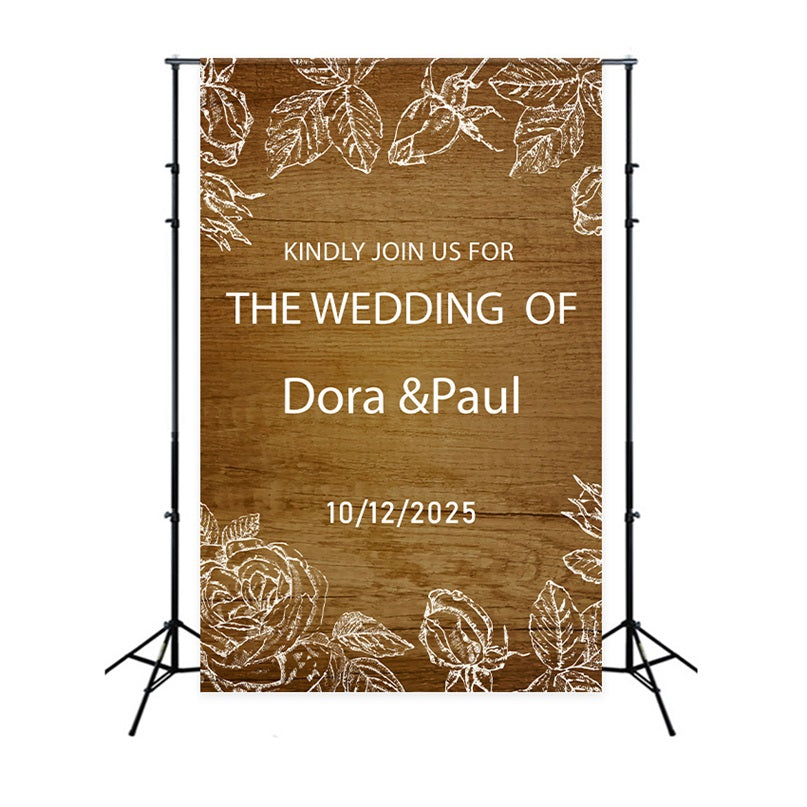 Custom Wedding Photo Backdrop Rustic Wooden Floral Backdrop BRP12-341