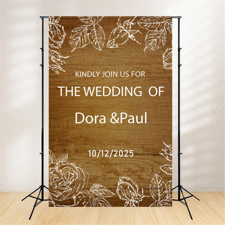 Custom Wedding Photo Backdrop Rustic Wooden Floral Backdrop BRP12-341