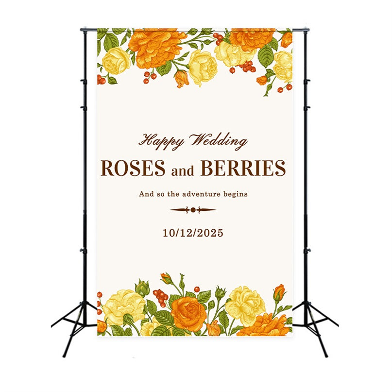 Wedding Backdrop Personalized Bright Berries Roses Backdrop BRP12-342