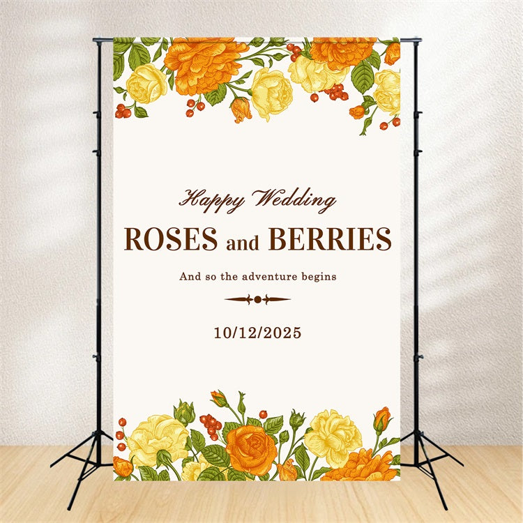 Wedding Backdrop Personalized Bright Berries Roses Backdrop BRP12-342