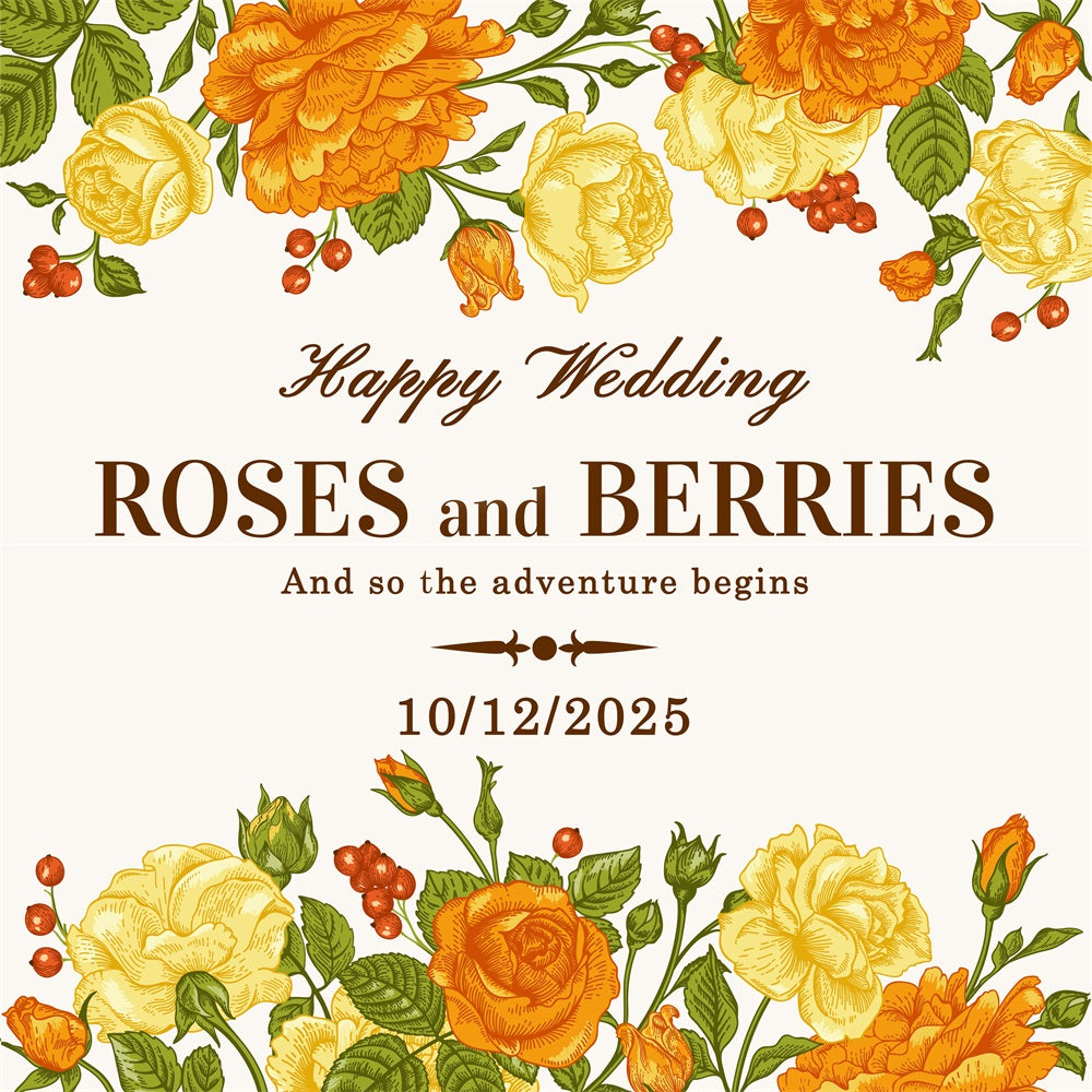 Wedding Backdrop Personalized Bright Berries Roses Backdrop BRP12-342