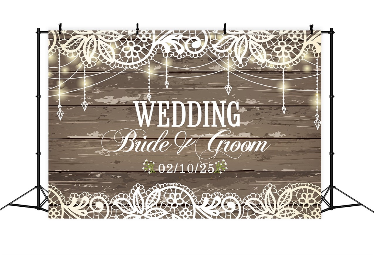 Custom Backdrop For Wedding Elegant Lace Wood Rustic Backdrop BRP12-344