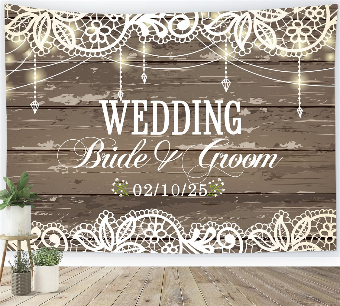 Custom Backdrop For Wedding Elegant Lace Wood Rustic Backdrop BRP12-344