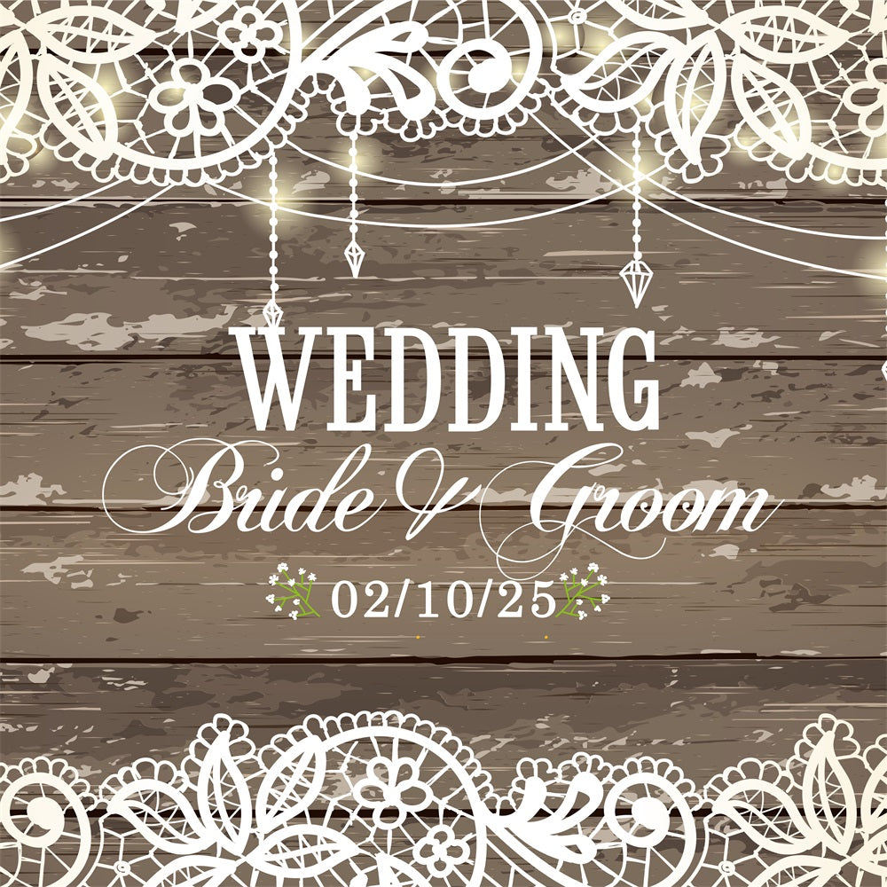 Custom Backdrop For Wedding Elegant Lace Wood Rustic Backdrop BRP12-344