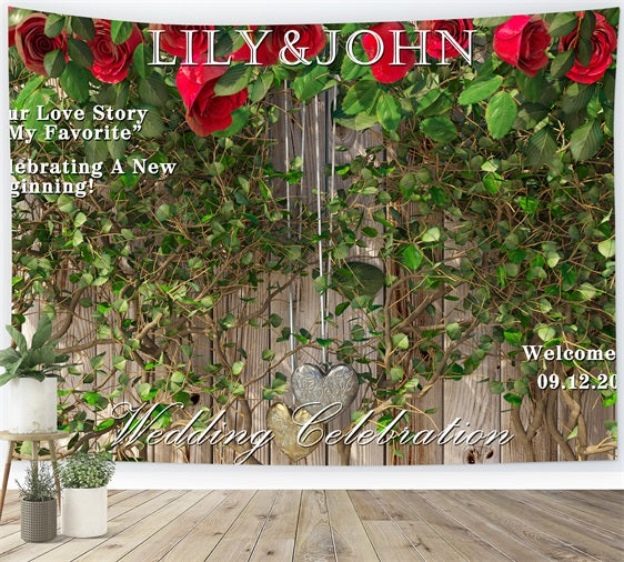 Backdrop Weddings Greenery Ivy Wooden Wall Custom Backdrop BRP12-348