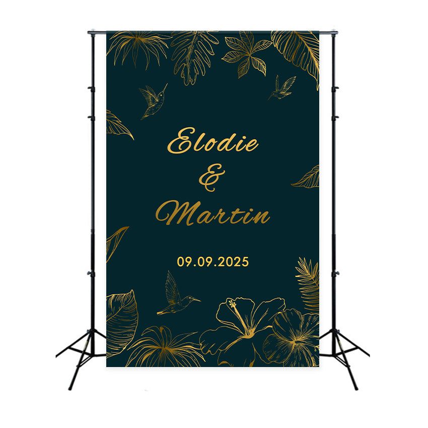 Personalized Wedding Backdrops Green Gold Nature Backdrop BRP12-363