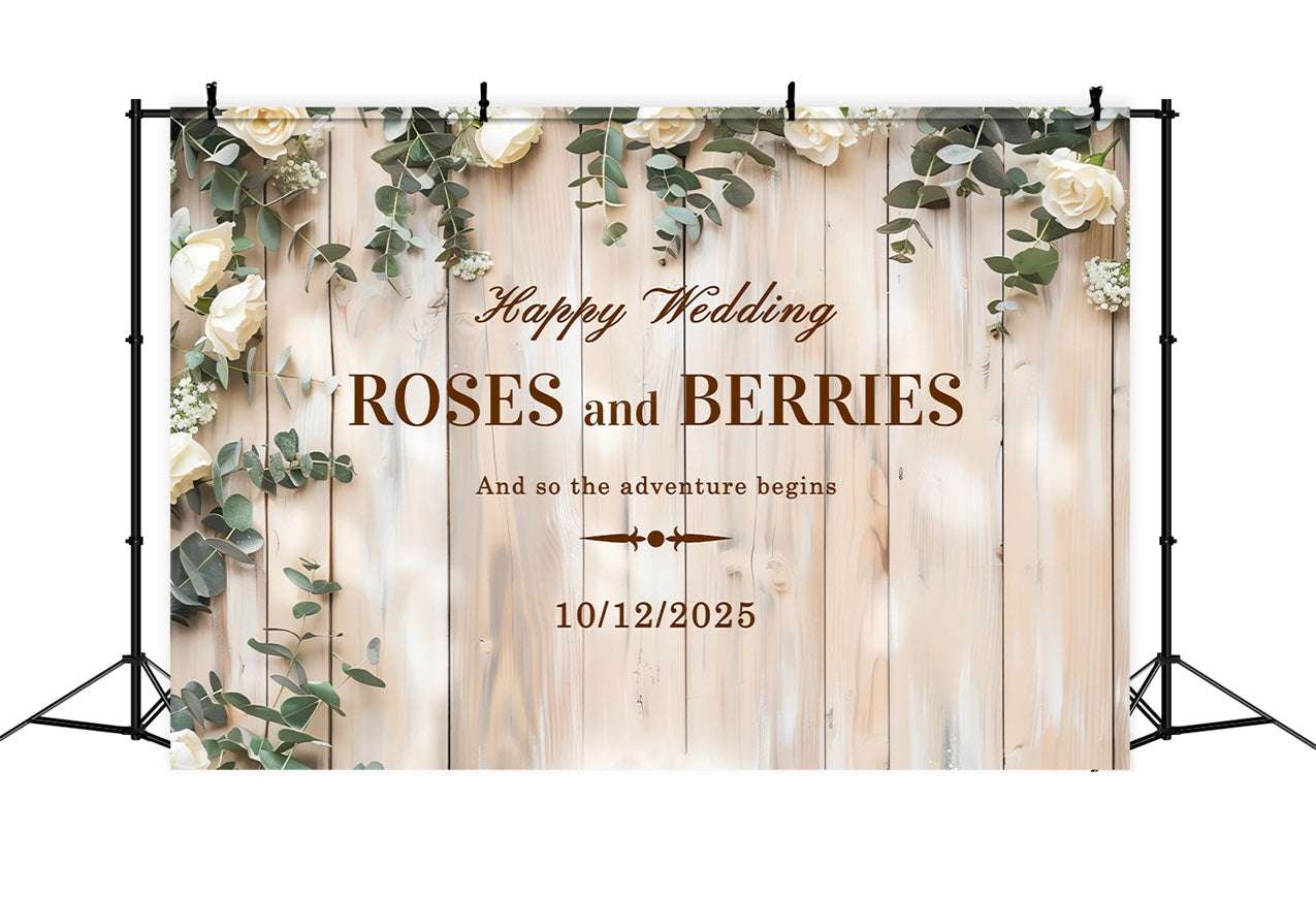 Custom Wedding Photo Backdrop Wooden White Roses Backdrop BRP12-364