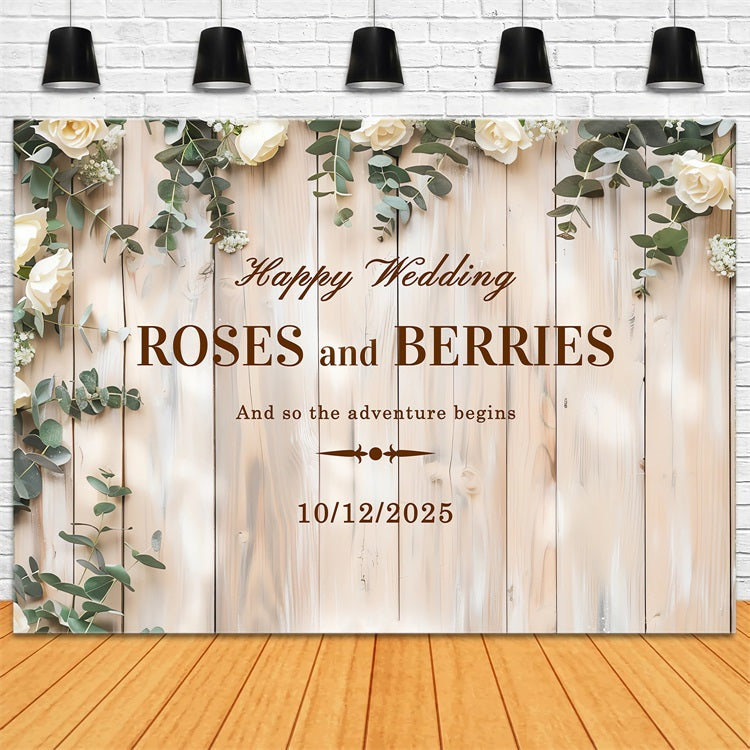 Custom Wedding Photo Backdrop Wooden White Roses Backdrop BRP12-364