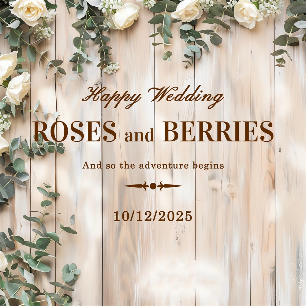 Custom Wedding Photo Backdrop Wooden White Roses Backdrop BRP12-364