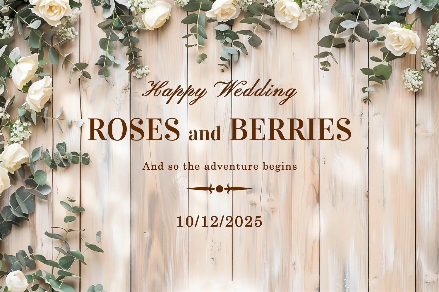 Custom Wedding Photo Backdrop Wooden White Roses Backdrop BRP12-364