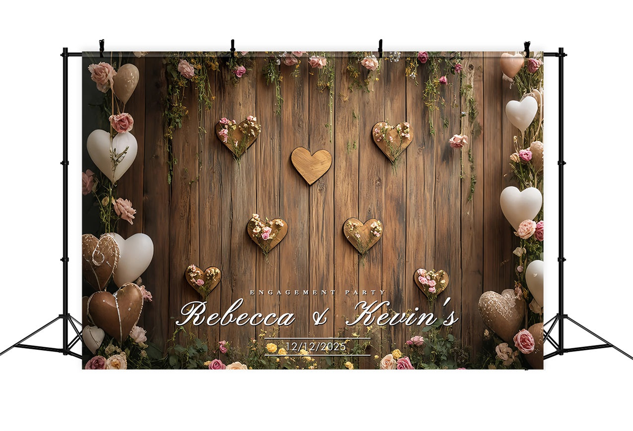 Personalised Wedding Backdrop Wooden Hearts Floral Engagement Party Backdrop BRP12-368