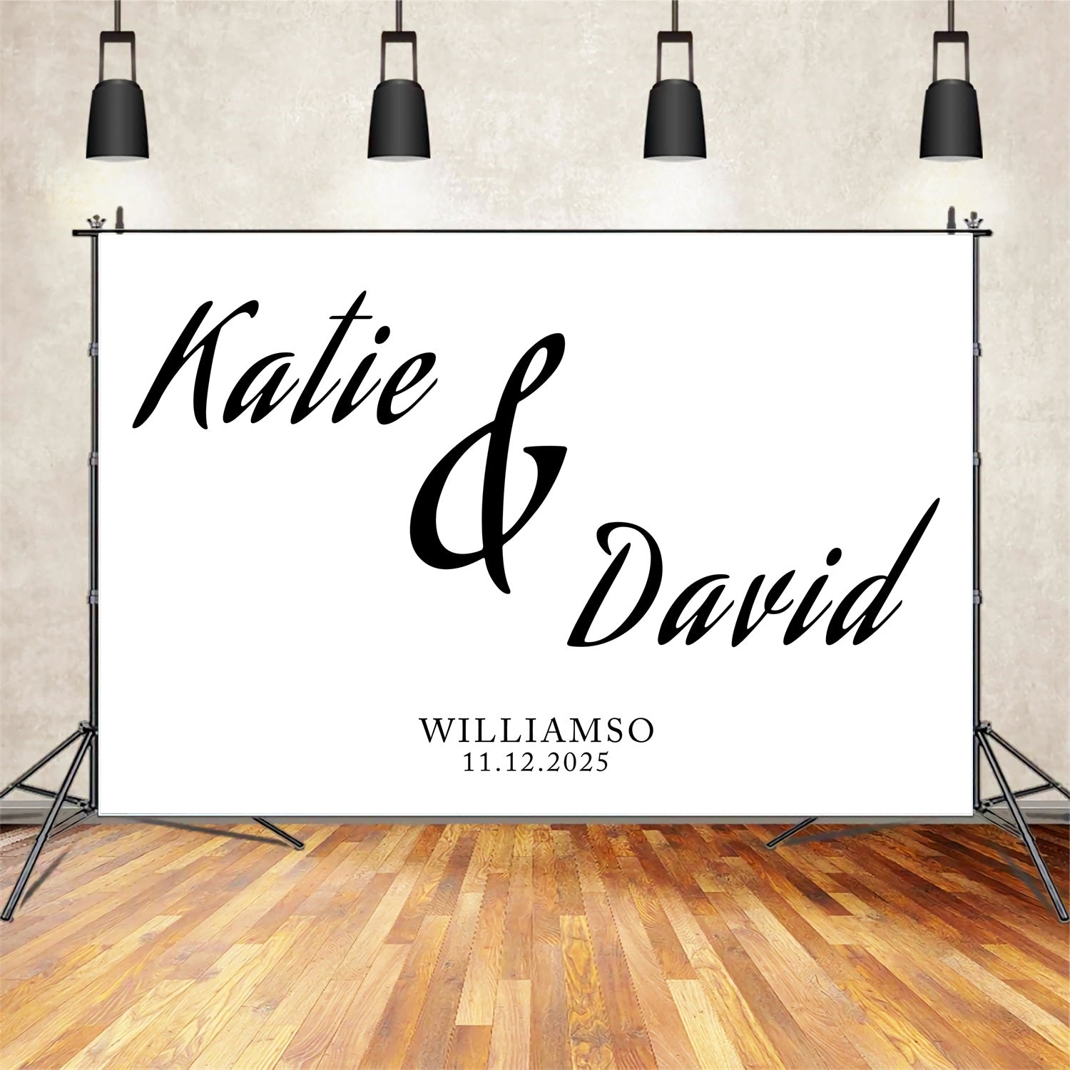 Personalized Backdrop Wedding Classic Black White Name Backdrop BRP12-371