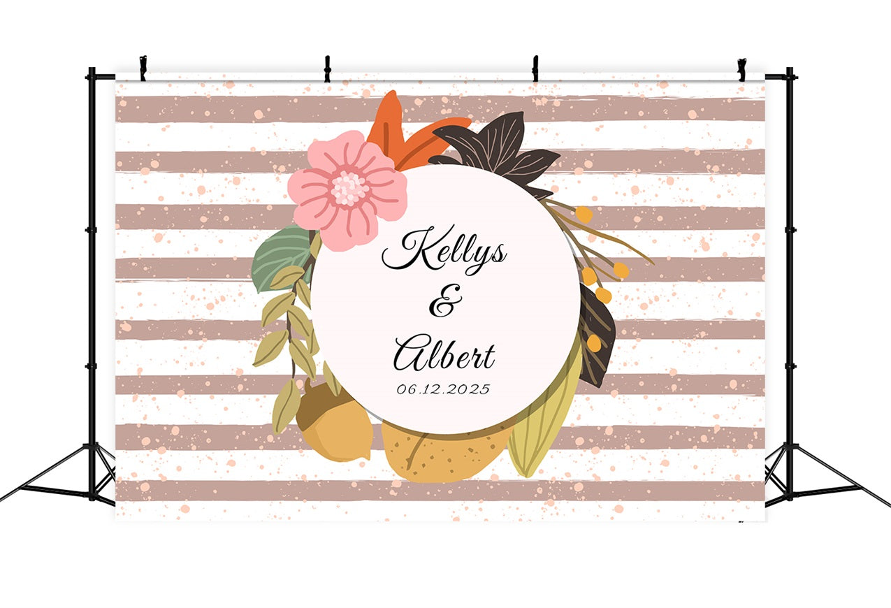 Personalized Photo Backdrop Wedding Pink Floral Stripe Backdrop BRP12-377