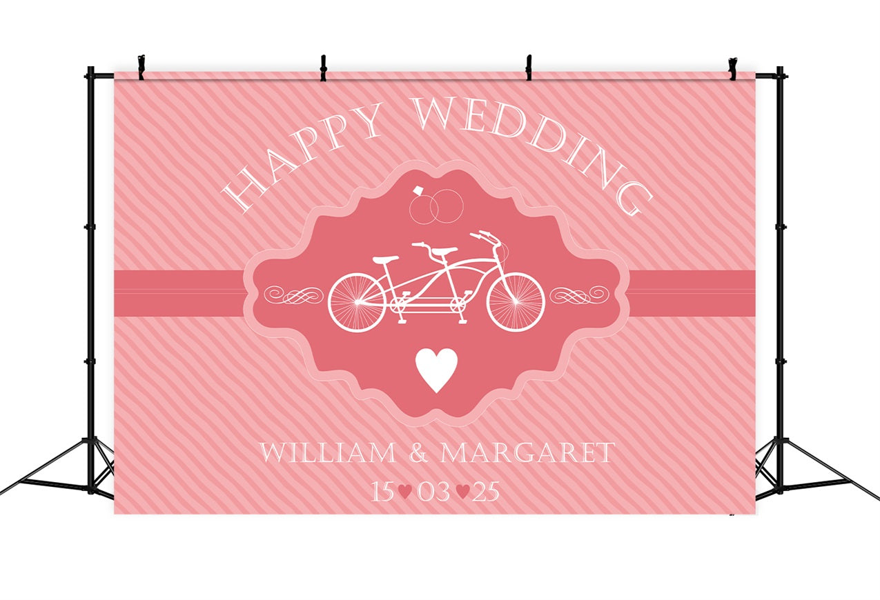 Custom Wedding Photo Backdrops Pink Tandem Bicycle Backdrop BRP12-378