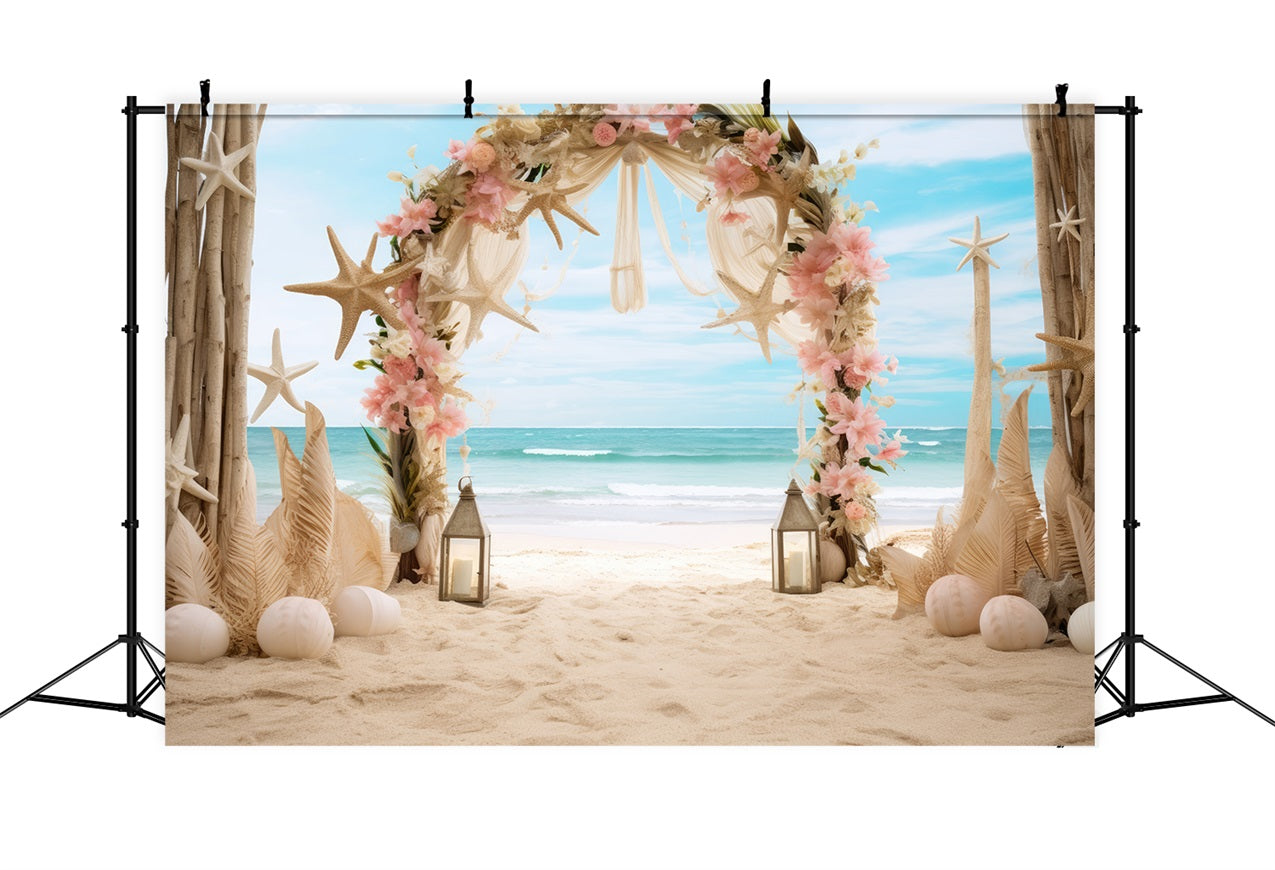 Wedding Photography Backdrop Beach Starfish Floral Arch Backdrop BRP12-380