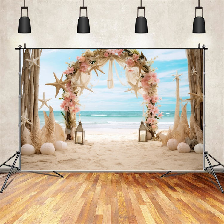 Wedding Photography Backdrop Beach Starfish Floral Arch Backdrop BRP12-380