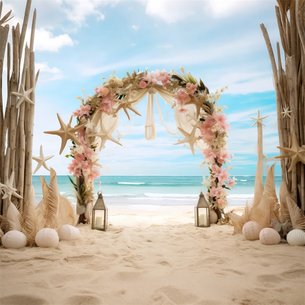 Wedding Photography Backdrop Beach Starfish Floral Arch Backdrop BRP12-380