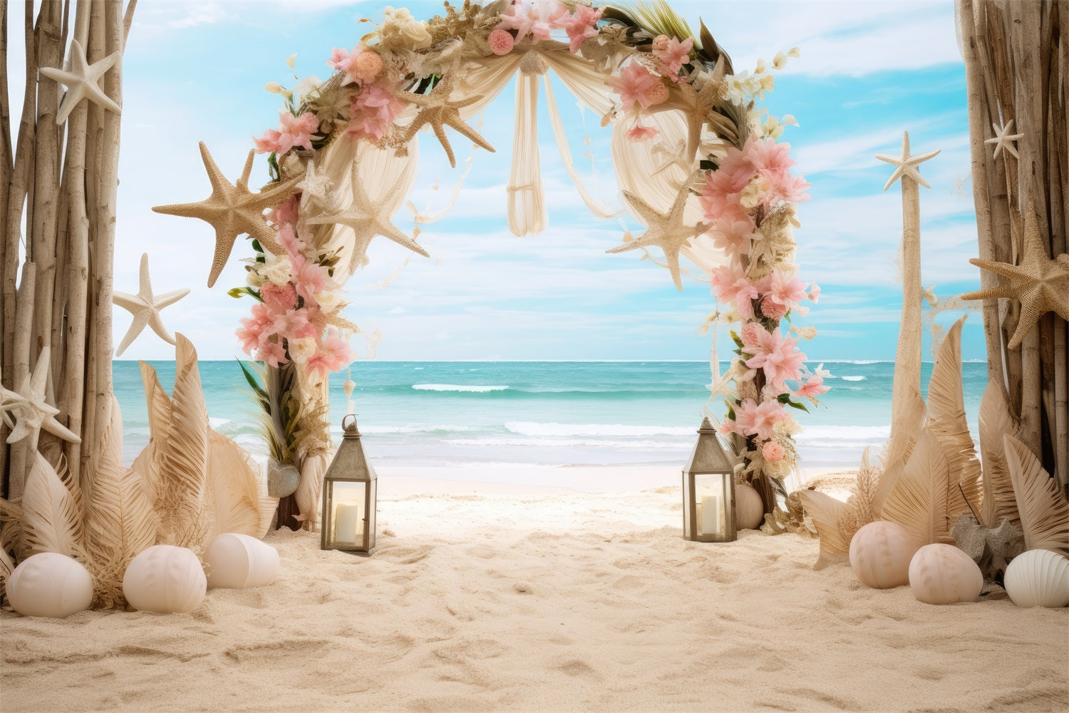 Wedding Photography Backdrop Beach Starfish Floral Arch Backdrop BRP12-380