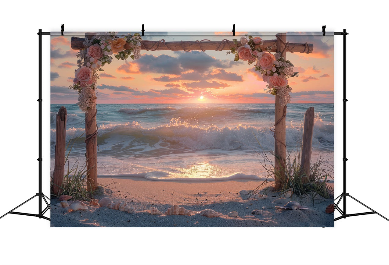 Wedding Backdrop Photography Sunset Beach Floral Arch Backdrop BRP12-381