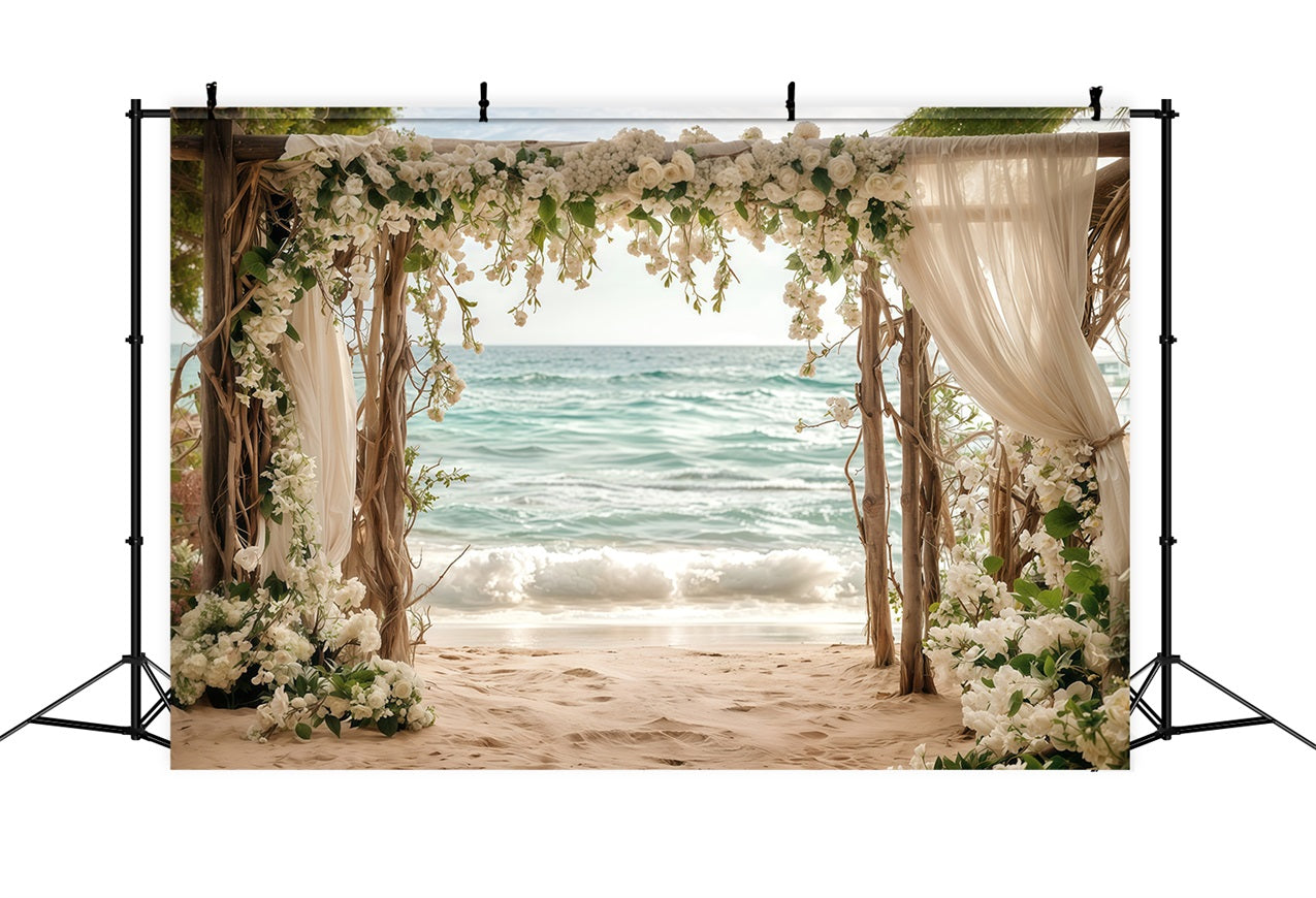 Wedding Backdrop Ideas White Floral Beach Arch Backdrop BRP12-382