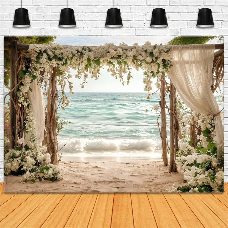 Wedding Backdrop Ideas White Floral Beach Arch Backdrop BRP12-382