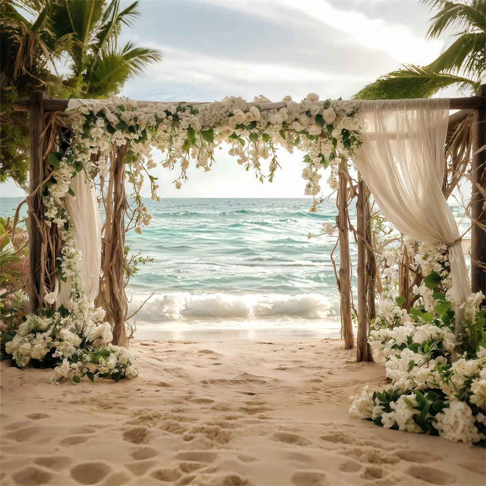 Wedding Backdrop Ideas White Floral Beach Arch Backdrop BRP12-382