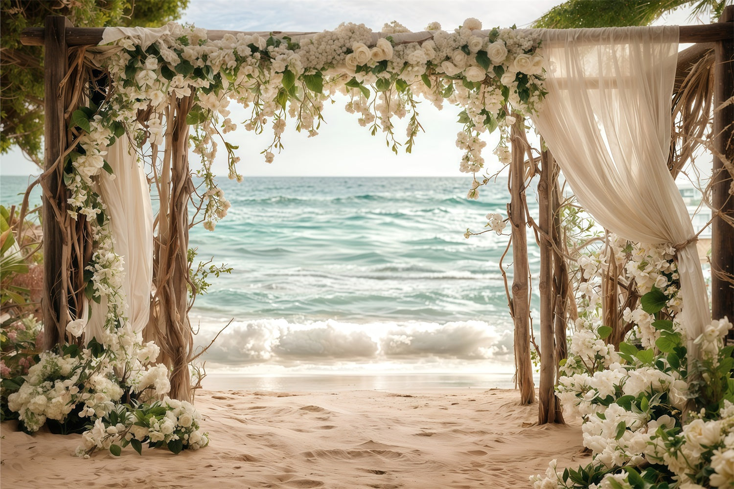 Wedding Backdrop Ideas White Floral Beach Arch Backdrop BRP12-382