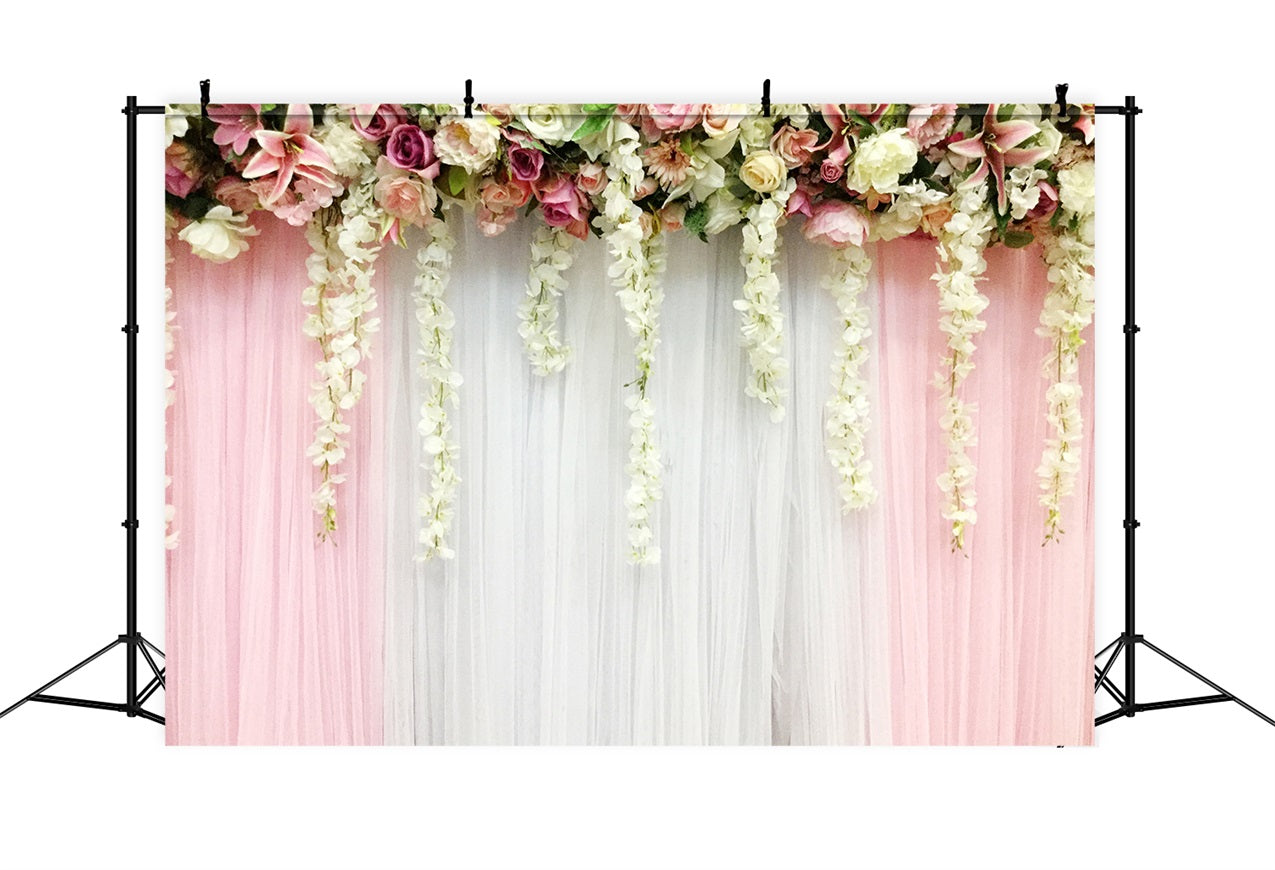 Wedding Photography Backdrops Pink White Floral Drapes Backdrop BRP12-383