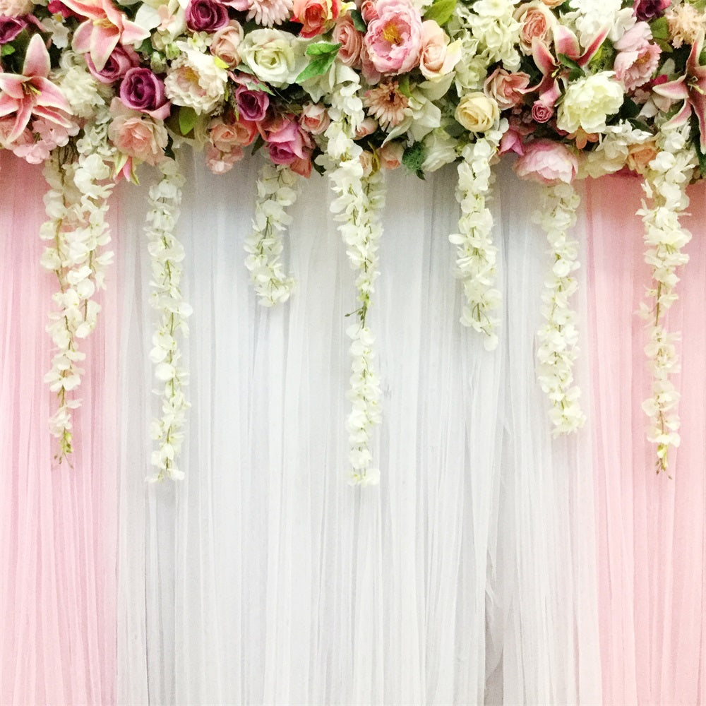 Wedding Photography Backdrops Pink White Floral Drapes Backdrop BRP12-383