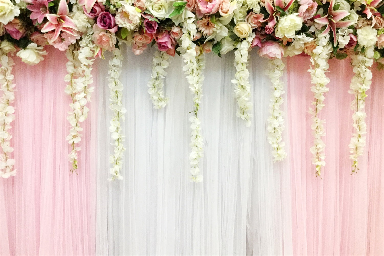 Wedding Photography Backdrops Pink White Floral Drapes Backdrop BRP12-383