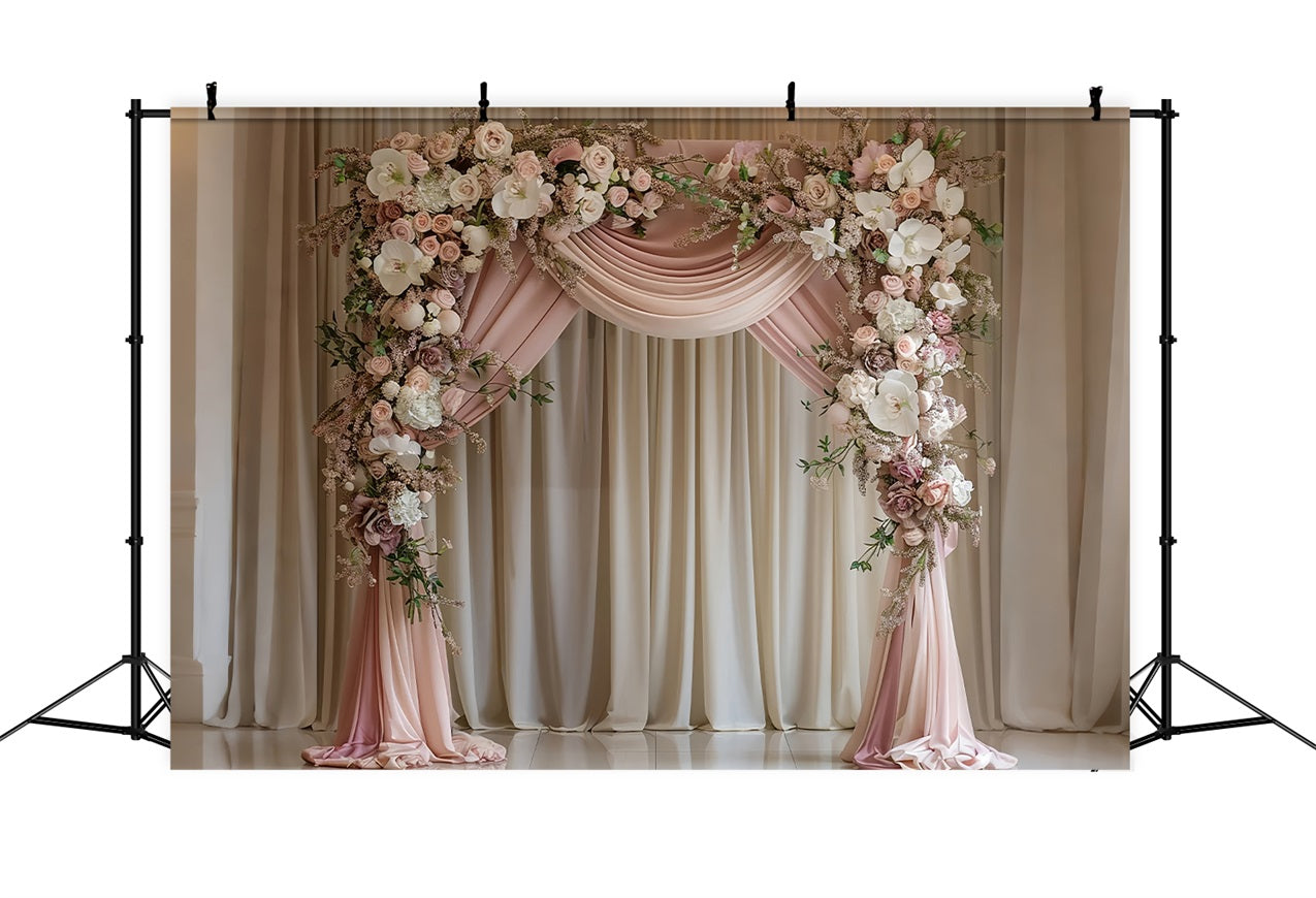 Wedding Photos Backdrop Blush Draped Floral Arch Backdrop BRP12-385