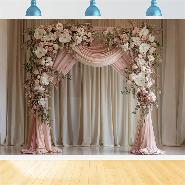 Wedding Photos Backdrop Blush Draped Floral Arch Backdrop BRP12-385