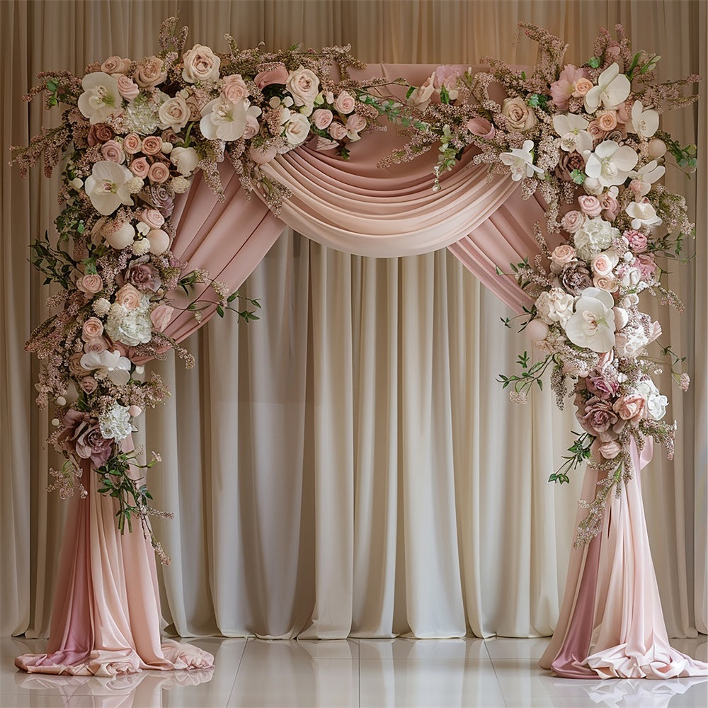 Wedding Photos Backdrop Blush Draped Floral Arch Backdrop BRP12-385