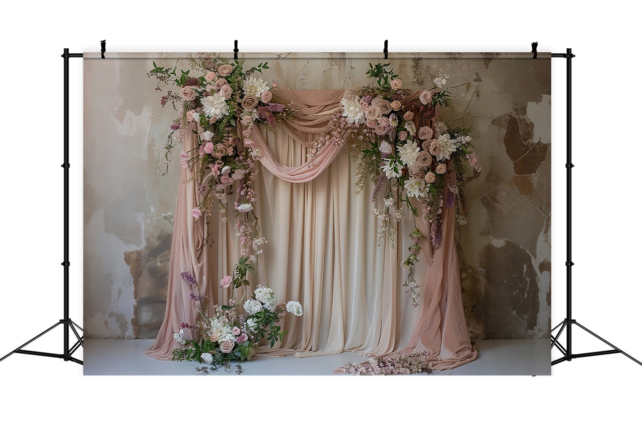 Wedding Arch Backdrop Ideas Pink Draped Floral Backdrop BRP12-386