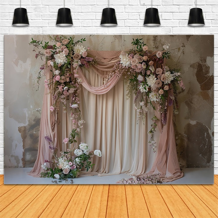 Wedding Arch Backdrop Ideas Pink Draped Floral Backdrop BRP12-386