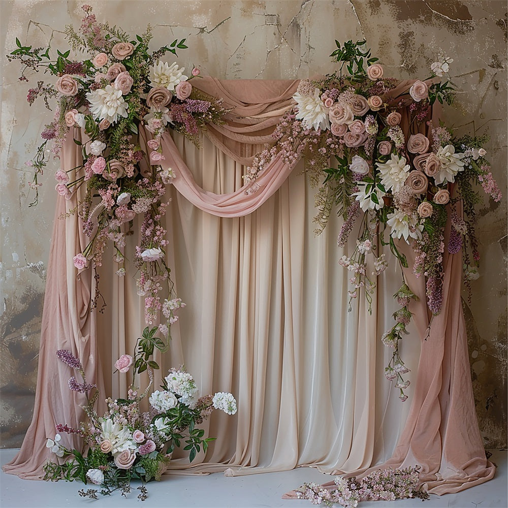 Wedding Arch Backdrop Ideas Pink Draped Floral Backdrop BRP12-386