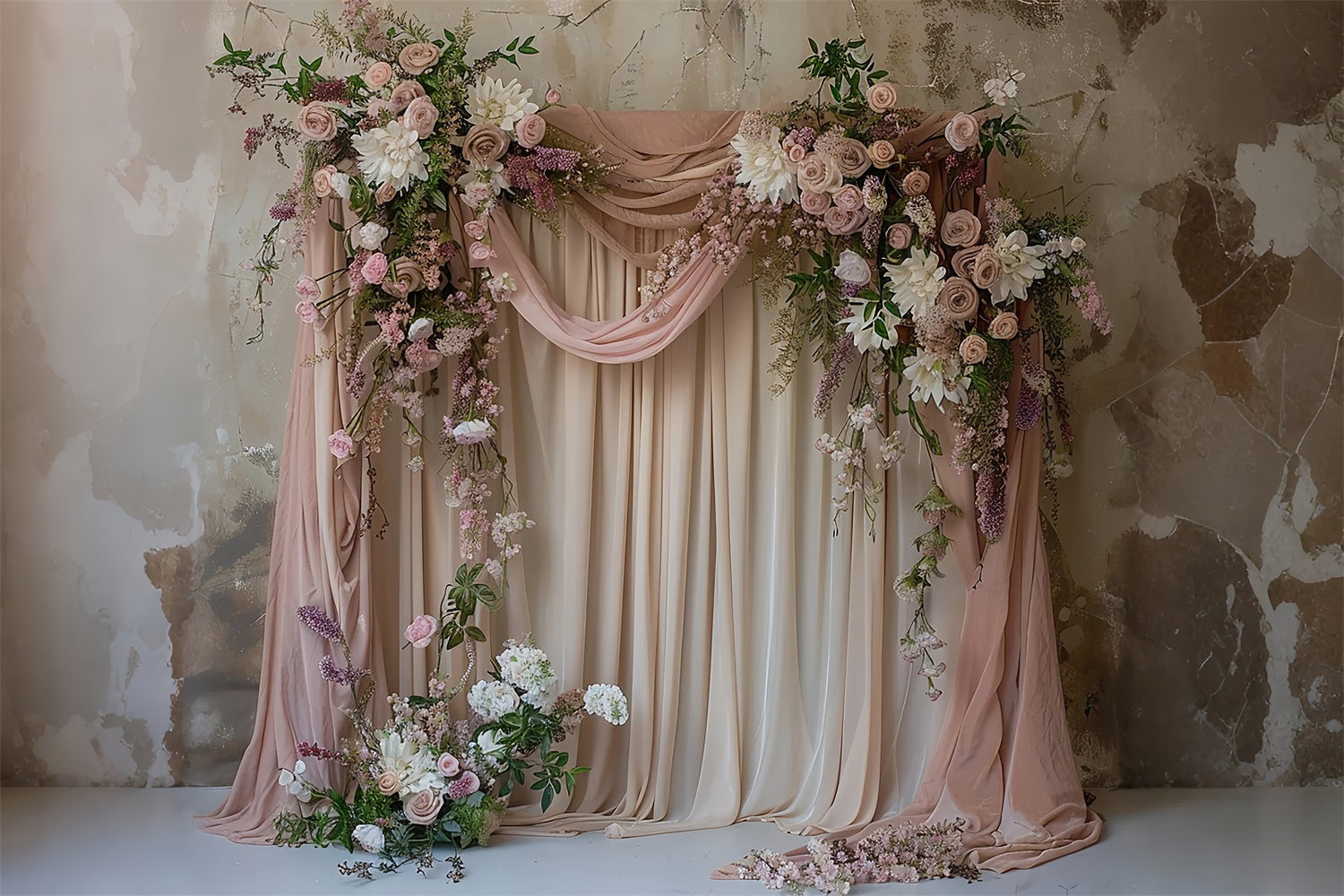 Wedding Arch Backdrop Ideas Pink Draped Floral Backdrop BRP12-386